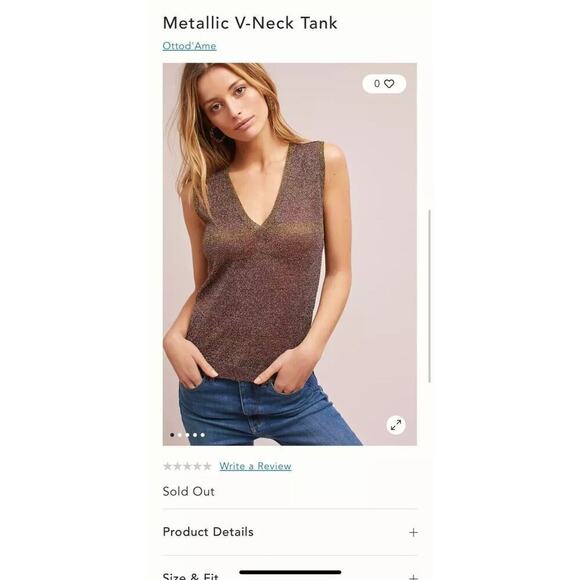 Anthropologie Ottod'Ame V Neck Tank Top Size S Brown Gold Copper $320 Party Fall - Picture 6 of 13